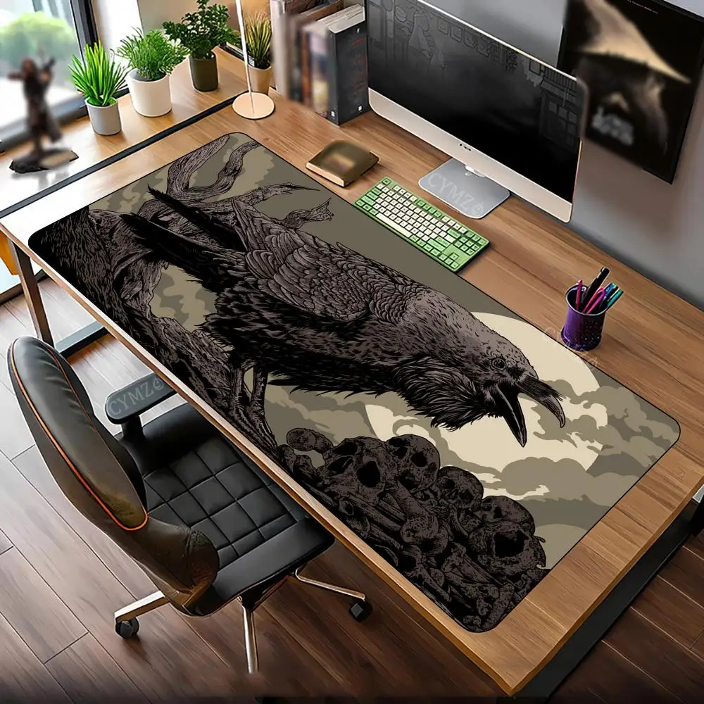 موضوع الغربان في ukiyo-e Mouse Pad Desk Mat حصير الألعاب ملحقات مكتب مطاطية مضادة للانزلاق مناسبة للمكتب والألعاب