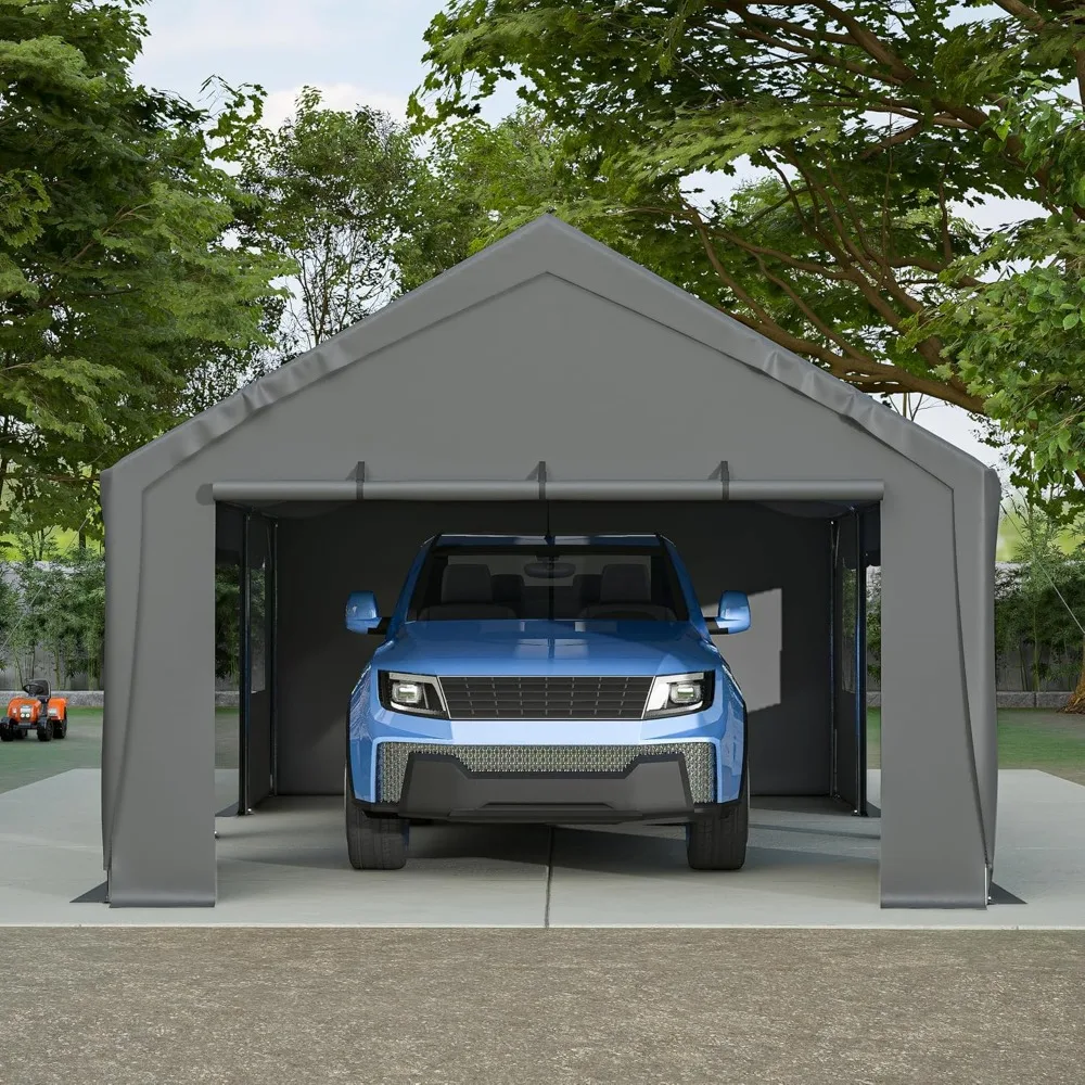 

10x20 Ft Carport with Windows, Removable Sidewalls & Doors, UV Resistant Waterproof All-Season Tarp, Heavy Duty Outdoor Garage