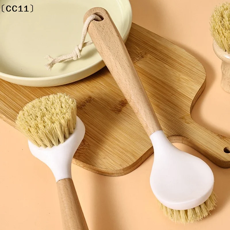 Küchenreinigungsbürste, Reinigungsbürste mit natürlichem Holzgriff, Geschirrspülbürste, Bürste für gusseiserne Bratpfannen,〔CC11〕