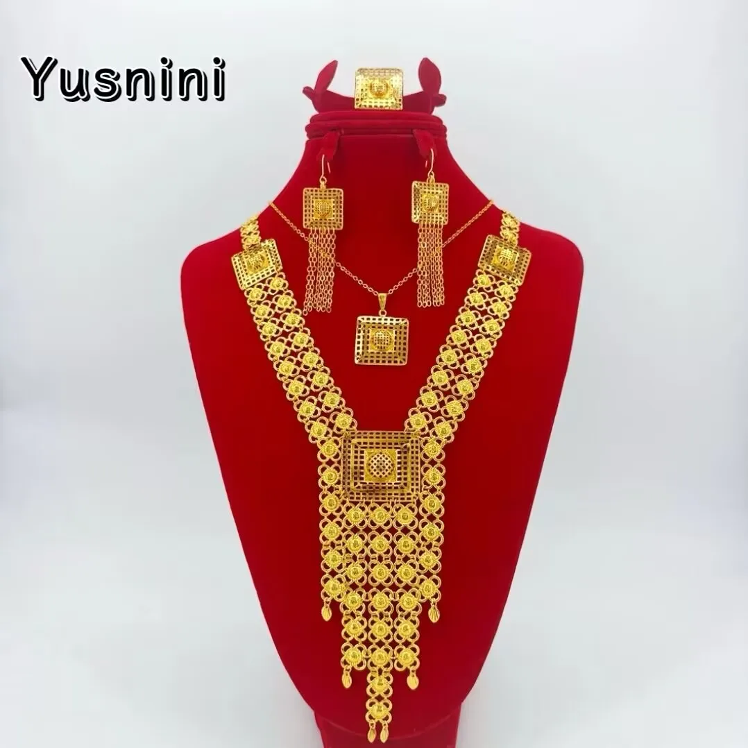 

New 24K Gold Plated Necklace Earrings and Rings from Germany for Romantic Wedding Party Jewelry Set for Lovers YY10907