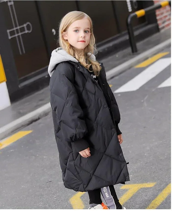 Girls\' Winter Cotton Jacket Children\'s Winter Long Knee Length Boys\' 2023 New Korean Long Cotton Jacket