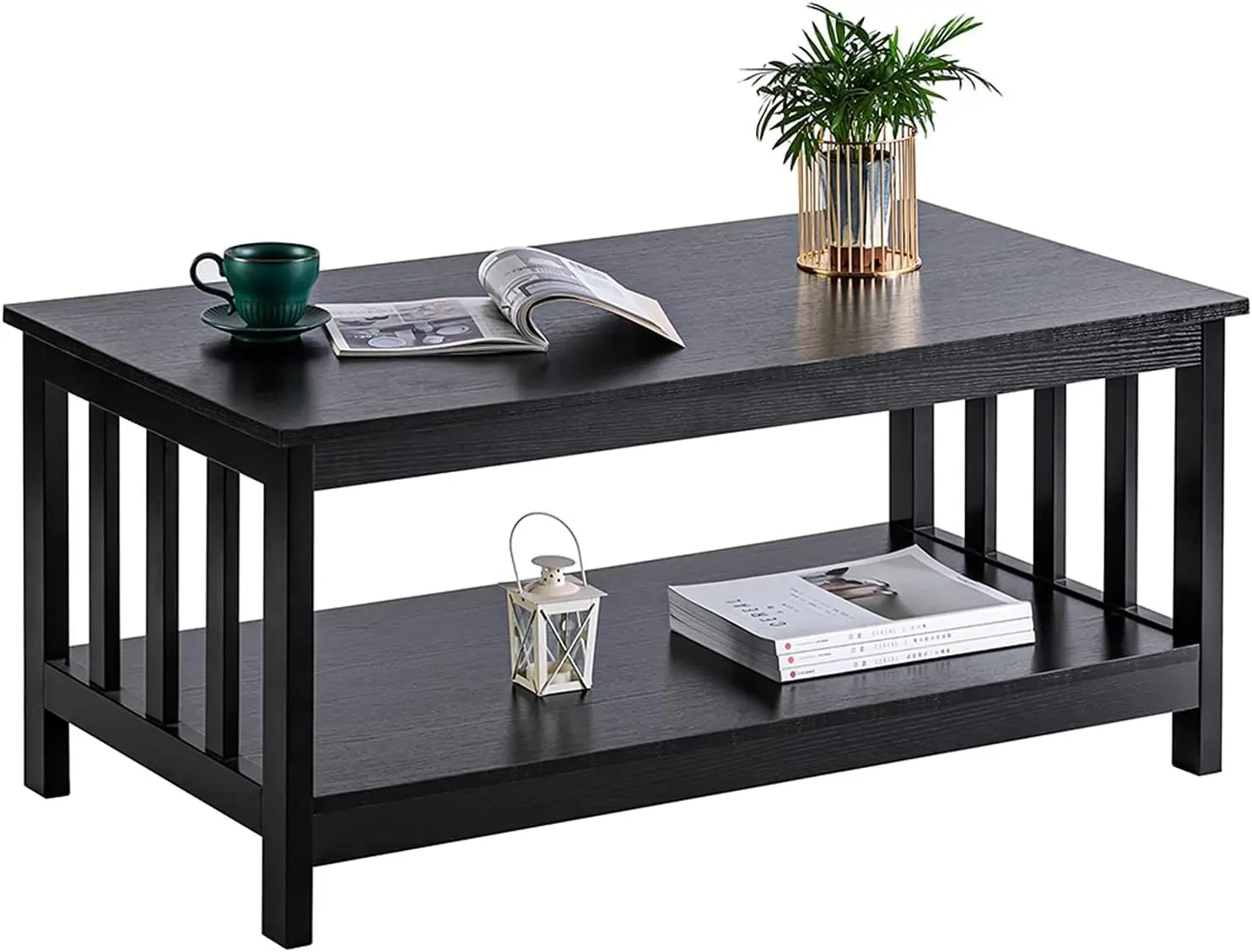 

Mission Coffee Table, Black Wood Living Room Table with Shelf, 40 Inch, living room furniture