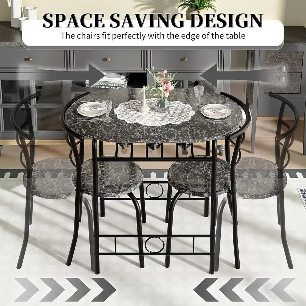 3-Piece Dining Table Set for Kitchen Breakfast Nook, Wood Grain Oval Tabletop and Metal Frame with Built-in Wine Rack, for Small