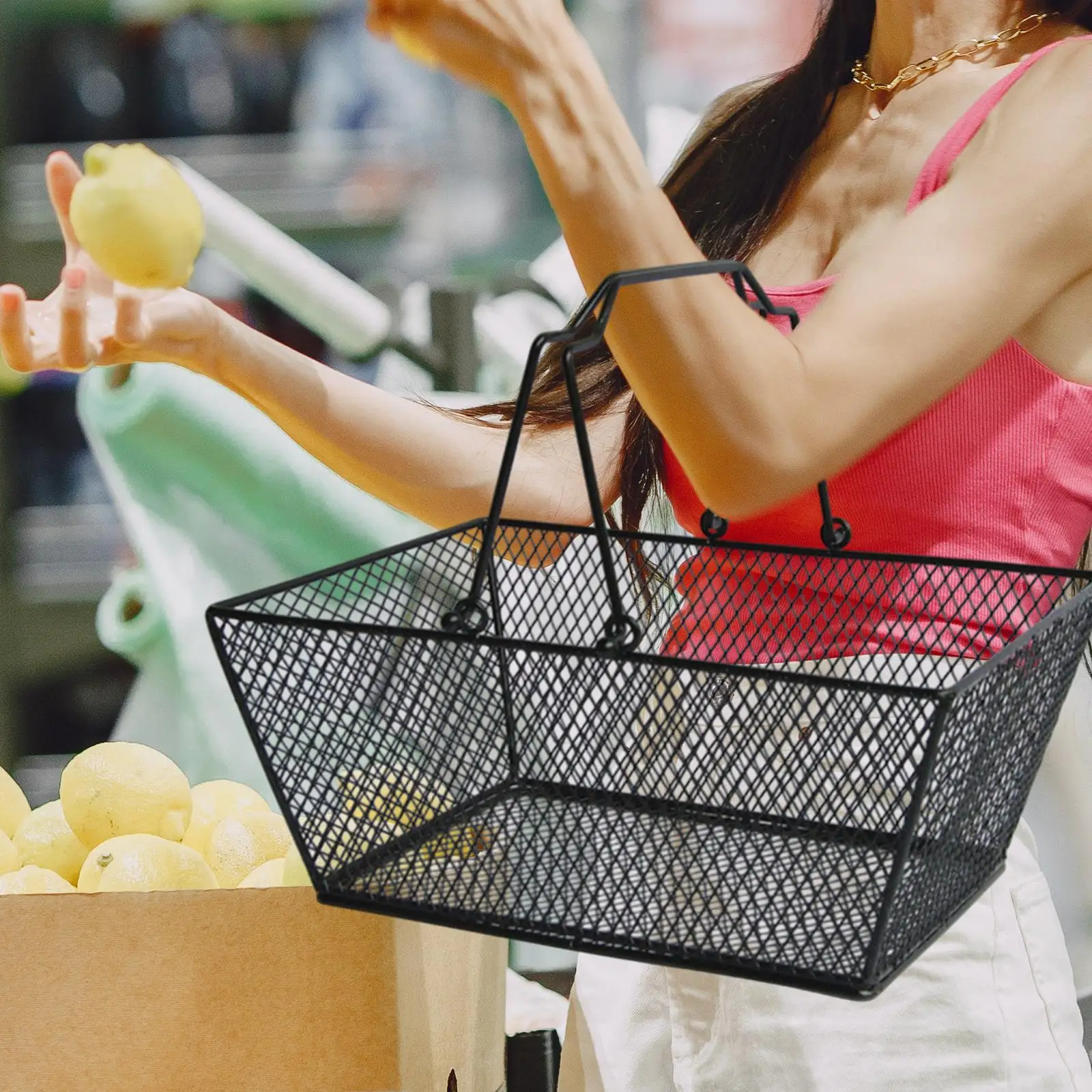 

Shopping Basket with Handles Sturdy Hand Basket for Supermarket Boutique Bar