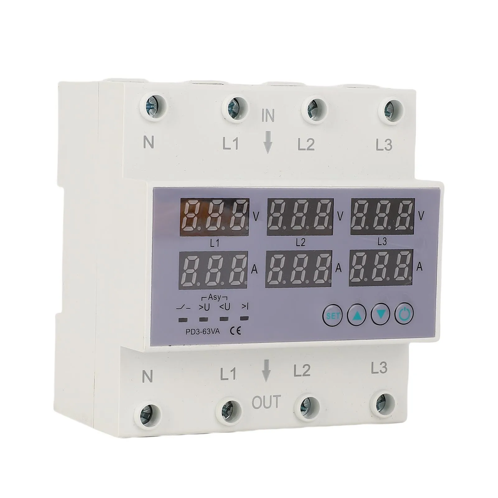 3 Phase DIN Rail Voltmeter Ammeter Automatic Overvoltage Overcurrent Protector AC230-300V