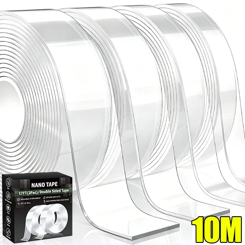 Double-Sided Adhesive Tape Extra Strong Sticky Removable Traceless Reusable Washable Nano Transparent Tapes for Home Carpet Wall