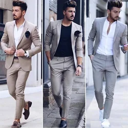 Traje de negocios lujoso para hombre, esmoquin para fiesta de boda, trajes rosas con solapa de pico ajustados, traje para hombre (chaqueta + pantalones)