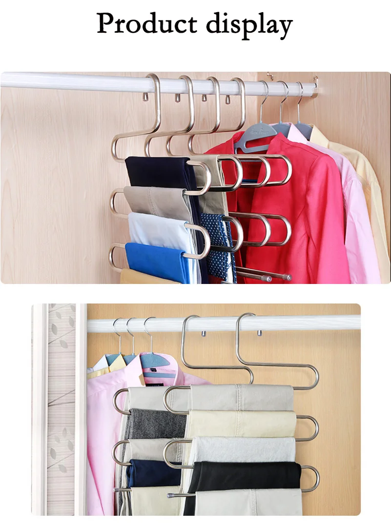 Multifunctional Stainless Steel Trouser Hanger 5 Layers Pant Storage Cloth Rack S-Type Non-Slip Drying Rack Bathroom Organizer