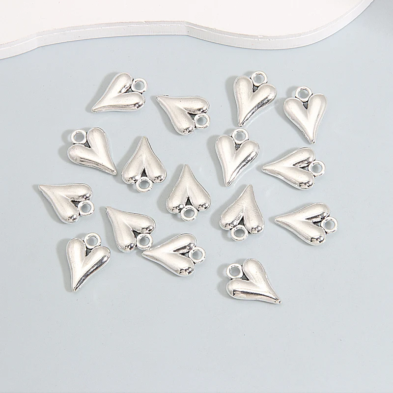 30pcs Hearts Charms Full Hearts Pendants Silver Color For Making Handmade DIY Necklace Findings Jewelry