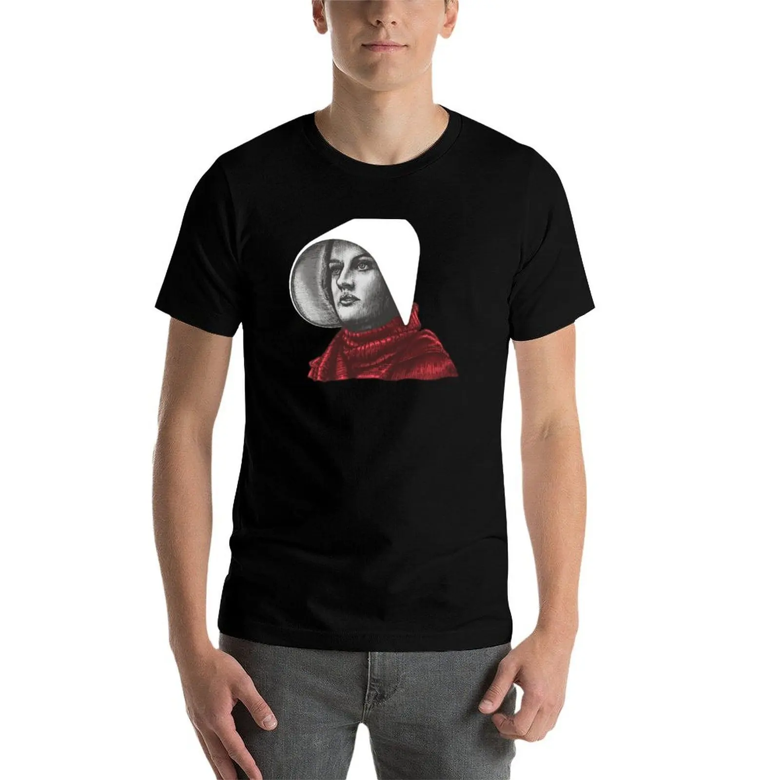 تي شيرت Red Handmaid تي شيرت قطني أسود عادي للرجال حزمة مضحكة تي شيرت فكاهة داكنة تي شيرت