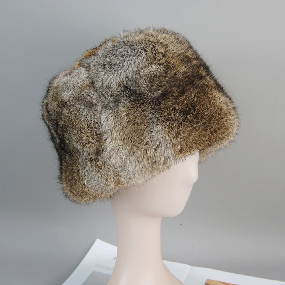 Chapéu de pele unisex com pele de coelho real natural, Gorros Cap, Chapelaria, quente, russo, homens, senhora, mulheres, inverno, nova moda, marca,