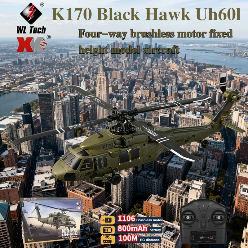 

WLtoys K170 RC Helicopter 2.4G 6-Aixs Gyroscope 4CH Altitude Hold Optical Flow Remote Control Helicopter Toy For Adults Children