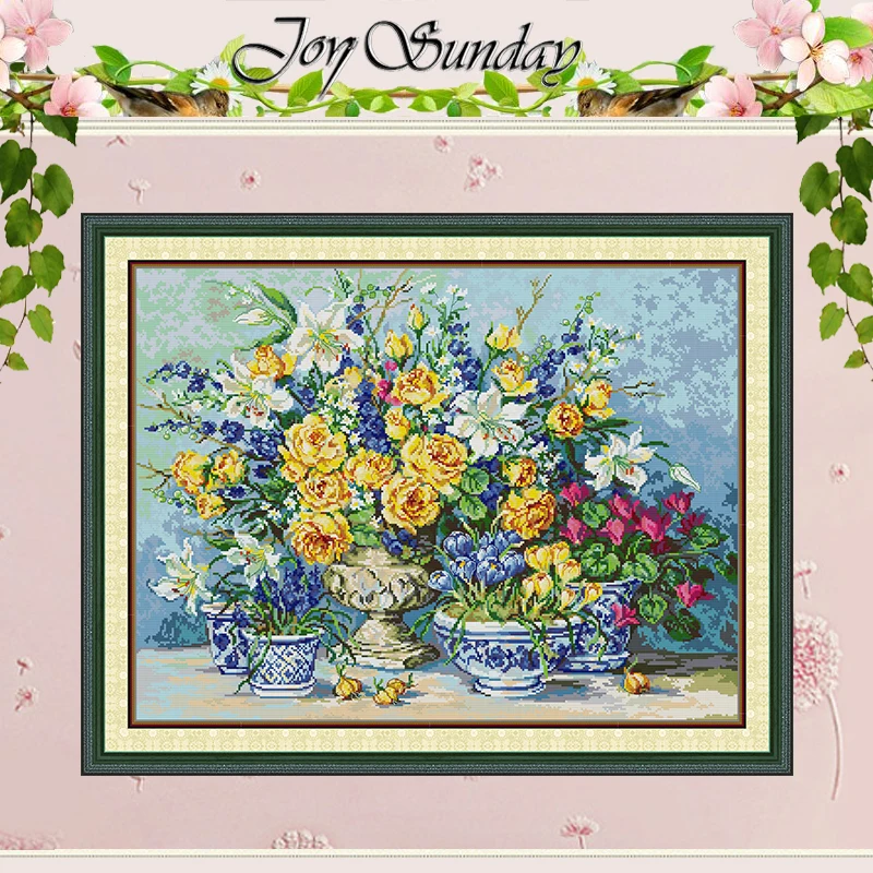 Golden Rose Flowers Patterns Counted Cross Stitch Set DIY 11CT 14CT 16CT Stamped DMC Cross-stitch Kit Embroidery Needlework