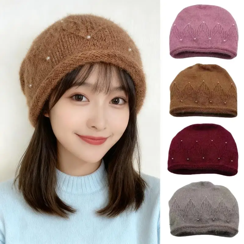 

High Elasticity Knit Hats Women Winter Cap Outdoor Warm Windproof Double-layer Knitted Pile Caps All-Match Casual Beanie Hat