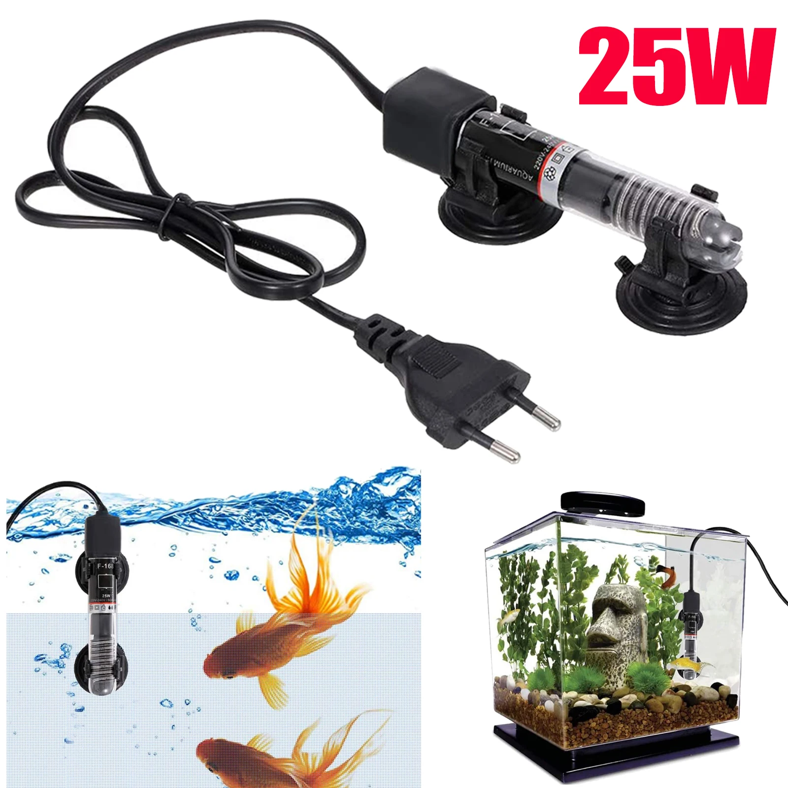 Mini Aquarium Heater Submersible Fish Tank Water Automatic Temperature 26Degrees Thermostat Heater Rod with Suction Cups