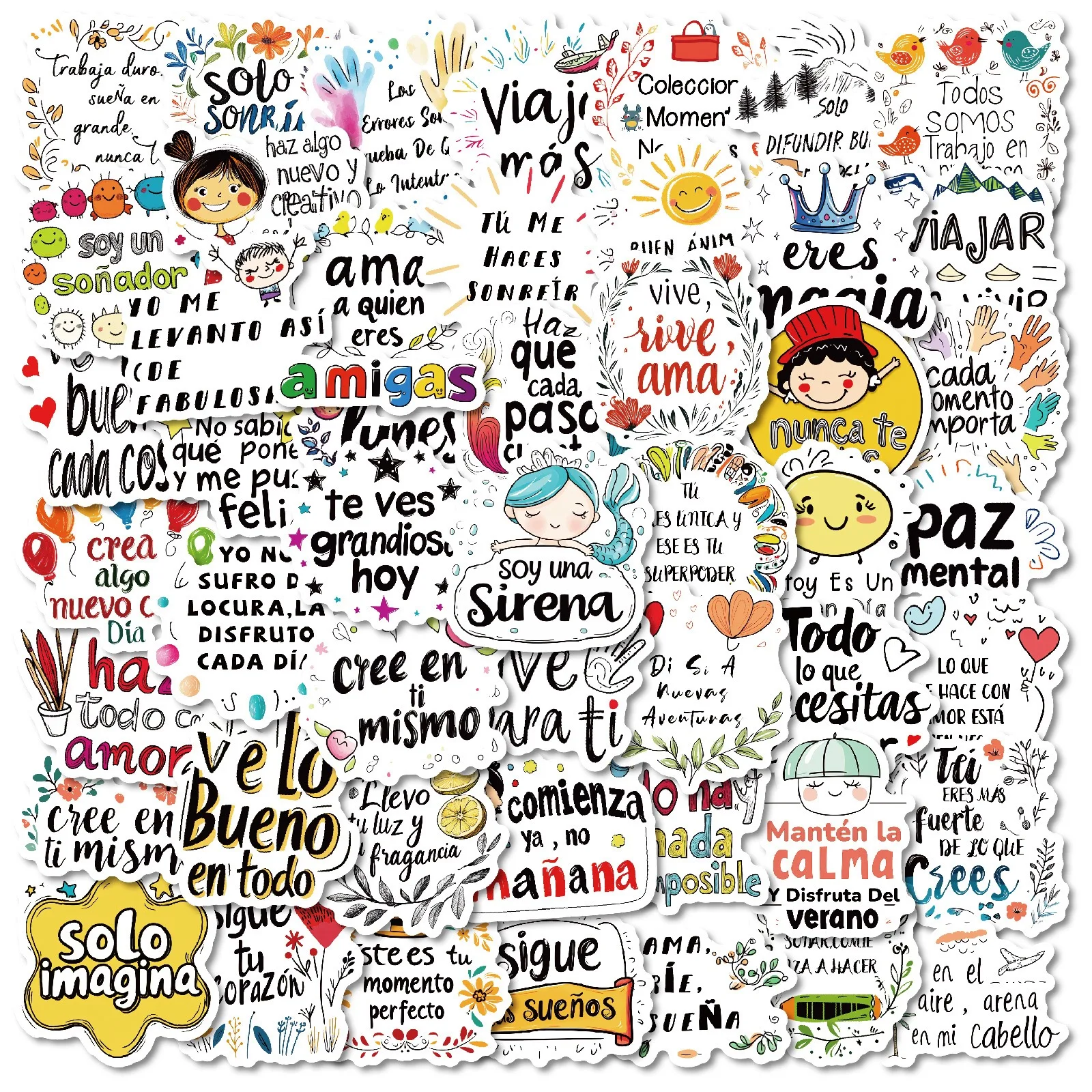 50PCS Spanish Inspirational Words Text Graffiti Stickers DIY Scrapbook Phone Laptop Luggage Skateboard Waterproof Sticker