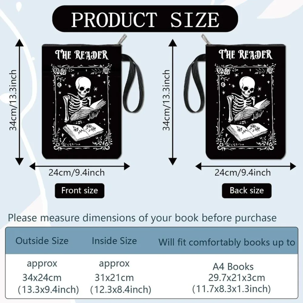 Book Covers Black Book Protector Gothic Book Sleeve for Paperbacks Washable Fabric Cloth Book Cover with Zipper and Pocket
