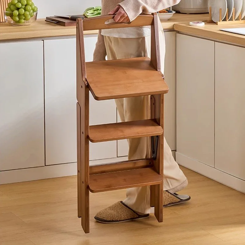 مقعد مرتفع للمطبخ متعدد الوظائف، مقعد سلم ثلاثي الخطوات، مقعد سلم قابل للطي، مقعد صغير سميك، كرسي بار #2