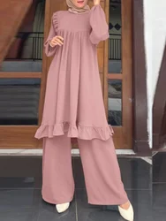 Ramadan Eid Muslim Set Two Piece Shirt &Pants Women Suits Shirt Blouse Musulman Ensembles Moroccan Kaftan Islamic Dress Sets