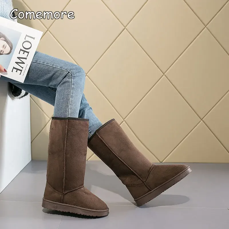 Comemore-Bottes de neige hautes noires rembourrées pour femmes, chaussures chaudes, mode, hiver, taille 41, 2022, 2023