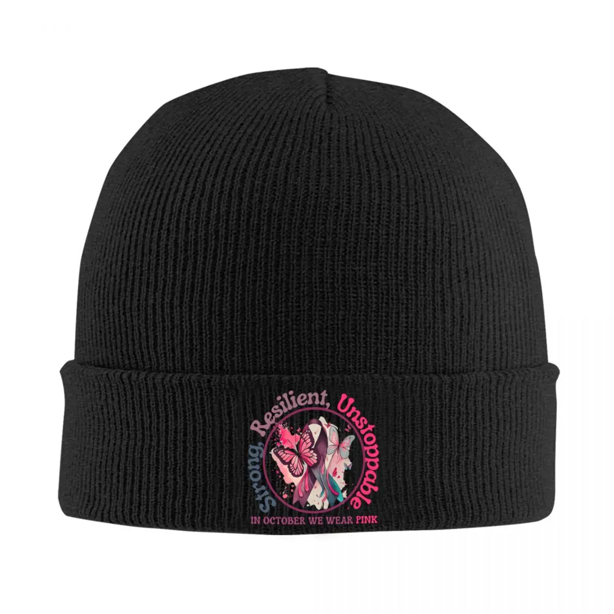 Breast Cancer Awareness Month Skullies Beanies Caps Strong Thin Hat Autumn Spring Bonnet Hats Men Women's Hip Hop Ski Cap