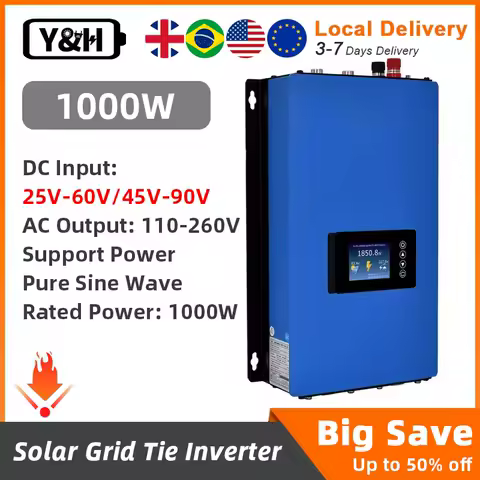 Y&amp;H MPPT Solar Grid Tie Inverter 1000W On Grid Inverter with Limiter Sensor for 36V 48V 60V 72V Battery (Optional WiFi)