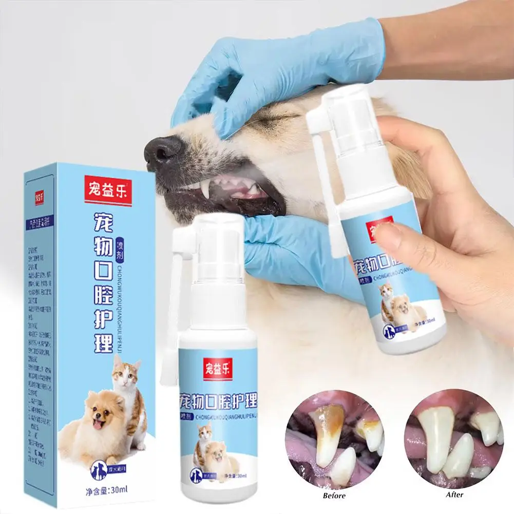 PULVERIZADOR Oral para mascotas, desodorizante de dientes, elimina el mal aliento, limpieza de sarro Periodontal, suministros para el cuidado del sarro, O8T7