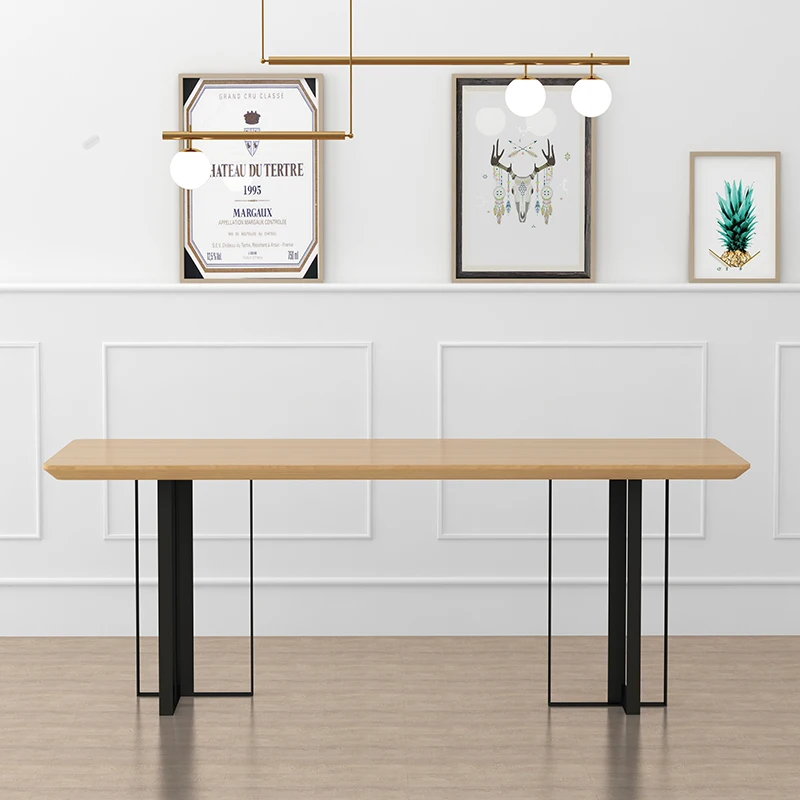 

Nordic simple solid wood dining table conference table desk long table light luxury retro new Chinese wrought iron desk wor