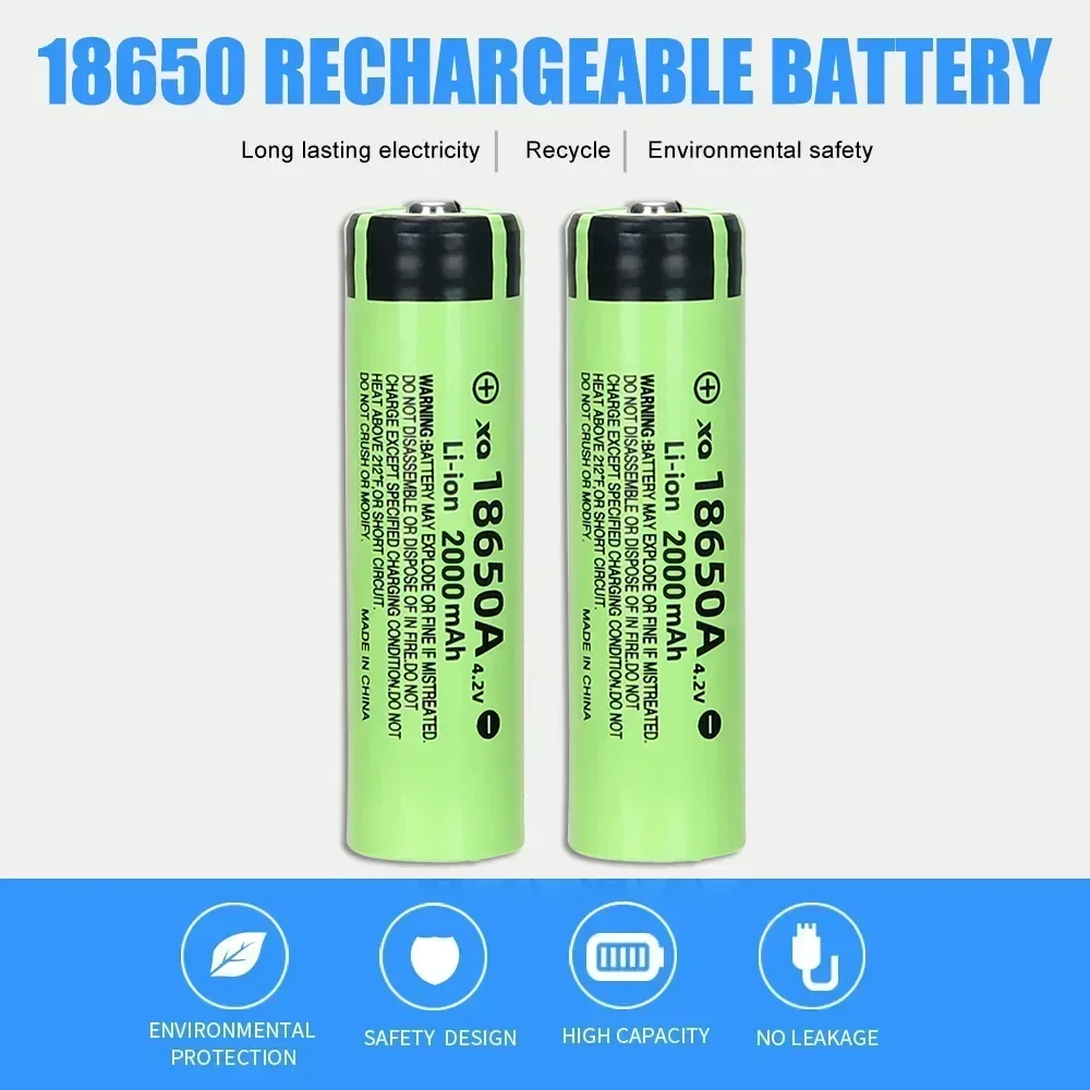 New Hot Sale 18650 High Quality 4.2V 2000mAh Battery Rechargeable Power High-capacity Lithium Battery with LED Flashlight