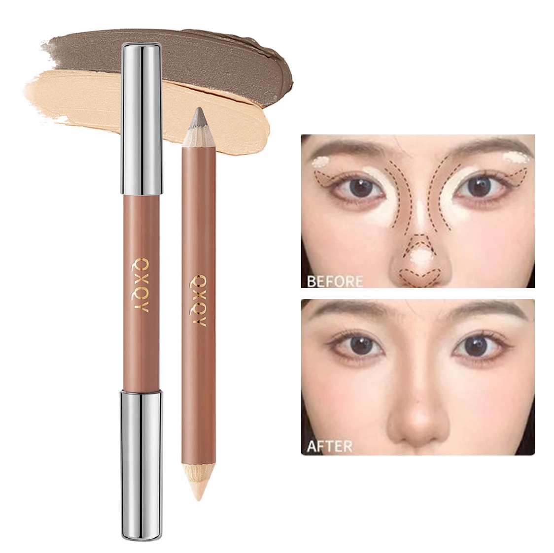 Penna per contorno evidenziatore a doppia testa 3D liscia come la seta Il contorno dell'ombra del naso naturale opaco illumina il trucco del viso