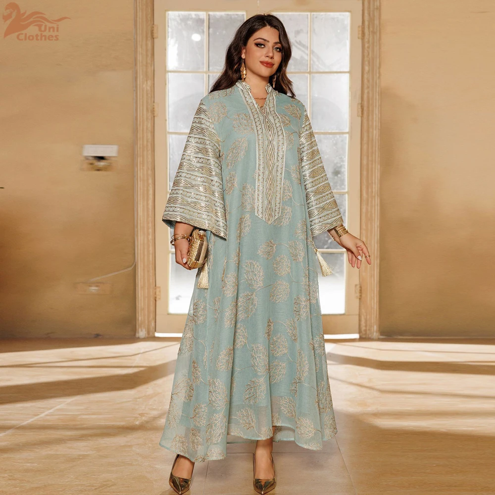 Zahraa Ramadan Dubai Embroidery Sequins Maxi Dress Dubai Casual Loose Abaya Muslim Woman Costume Dresses For Prom