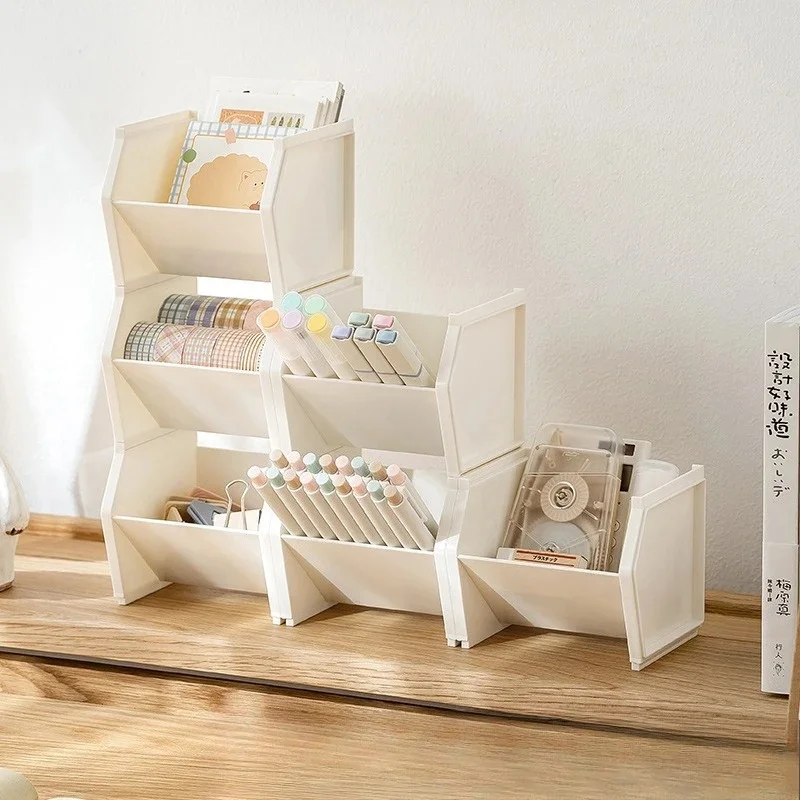 Stackable Slanted Plastic Pen Holder, Square Desktop Stationery Storage Box, Desk Organizer for Student & Office JJ4579