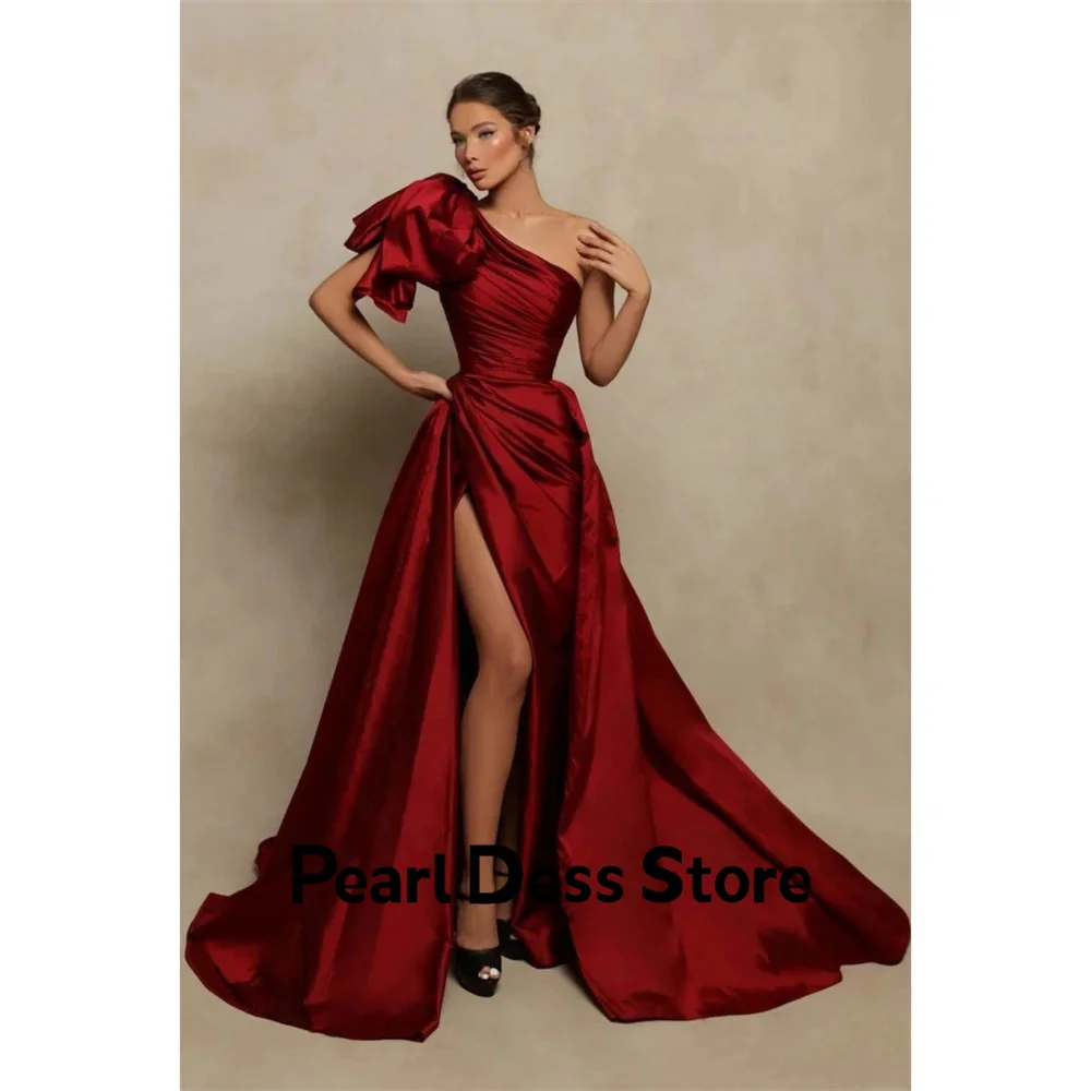 Pearl Serin Evening Dresses Woman Elegant Party Dresses 2024 for Wedding Satin Women\'s Evening Dress Claret One Shoulder Vest