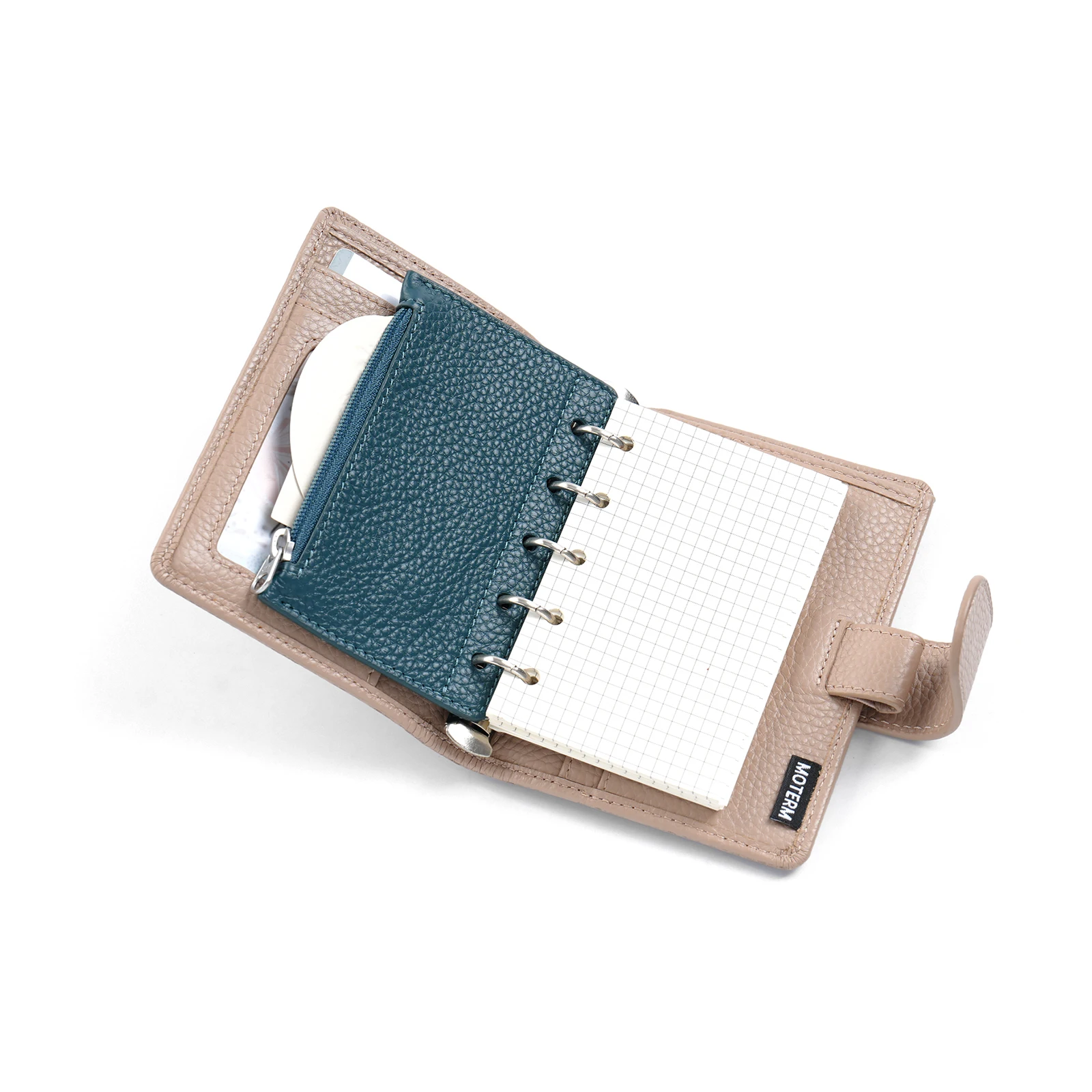 Moterm Zipper Flyleaf for A8 Size Ring Planner Genuine Pebbled Grain Leather Divider Coin Storage Bag Notebook Accessory