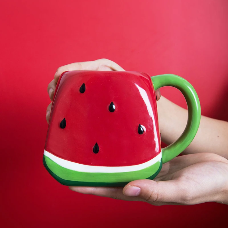 Creative Red Watermelon Cup Ceramic Net Red Mug Drinking Water Family Lovely Coffee Milk Cup Kawaii Mug