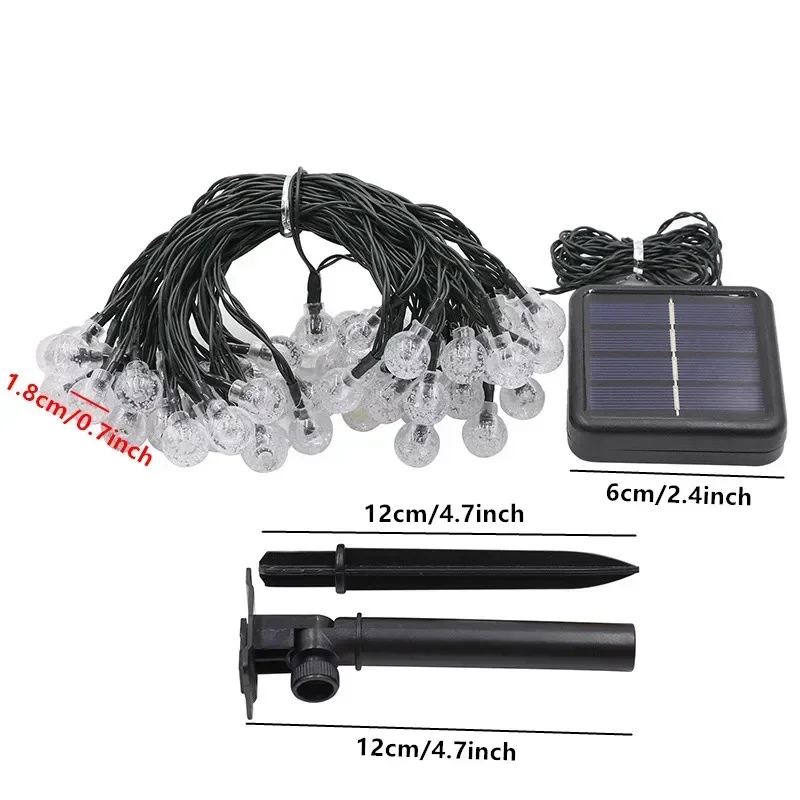 LED Solar Bubble Bead String Lights Outdoor Light 8 Modes Garden Flower Bed Fence Wedding Camping Party Street Tree Decoration