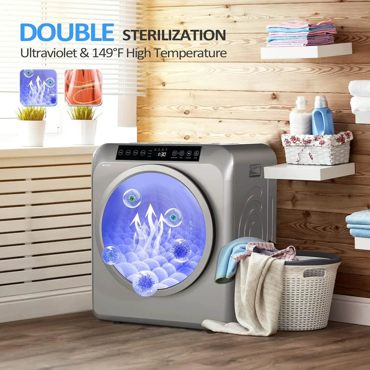 Clothes Dryer, 3.5 Cu.Ft High End Front Load Tumble Laundry Dryer with LCD Touch Screen, Stainless Steel Tub for Apartment, Home
