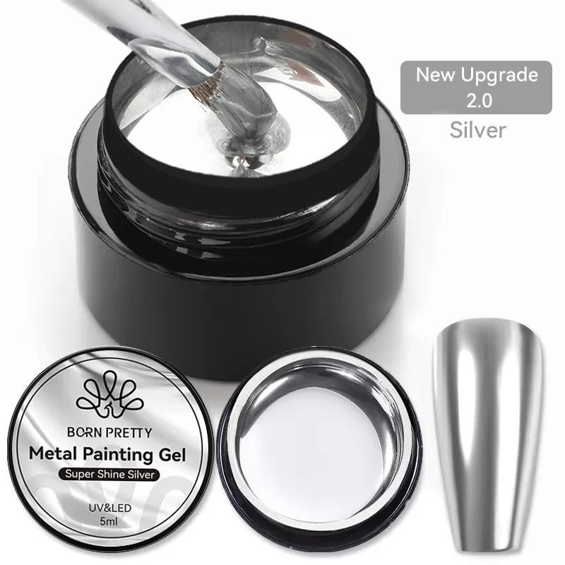 BORN PRETTY Metallic Painting Gel Polish for Nail Art Soak Off Gel Nail Polish Gold Silver Metal Glitter UV Gel 5ml