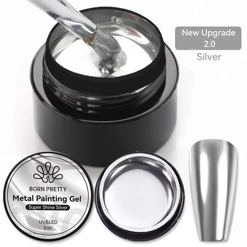 BORN PRETTY Esmalte de gel de pintura metálica para decoración de uñas Esmalte de uñas en gel con purpurina de metal dorado y plateado Gel UV 5 ml