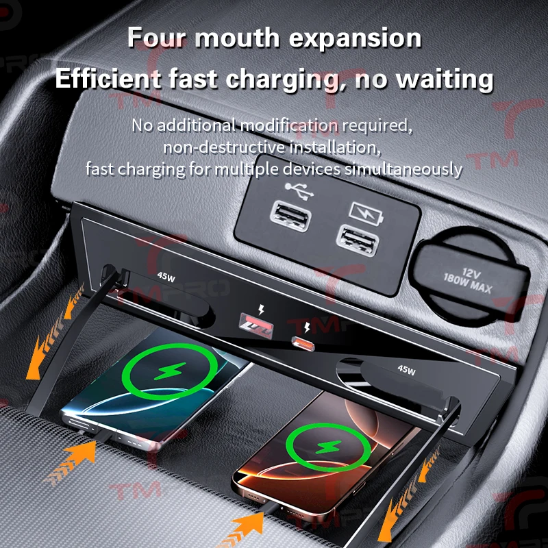 Fast charging dock for 2022-2023 Honda Civic center console dual 45W retractable cables super fast charging car interior upgrade