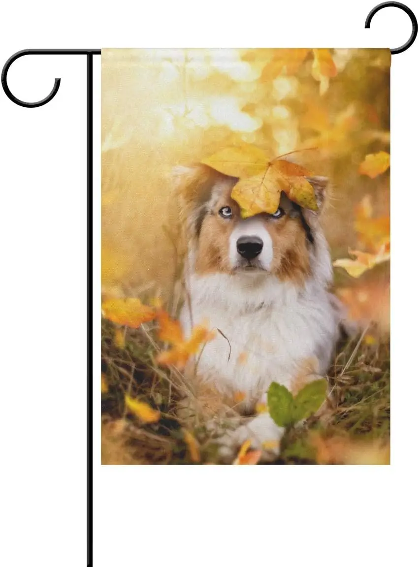 VIKKO Dog Australian Shepherd Autumn Foliage Garden Flag Small Yard Flag Double-Sided Welcome Polyester Yard Banner for Outdoor