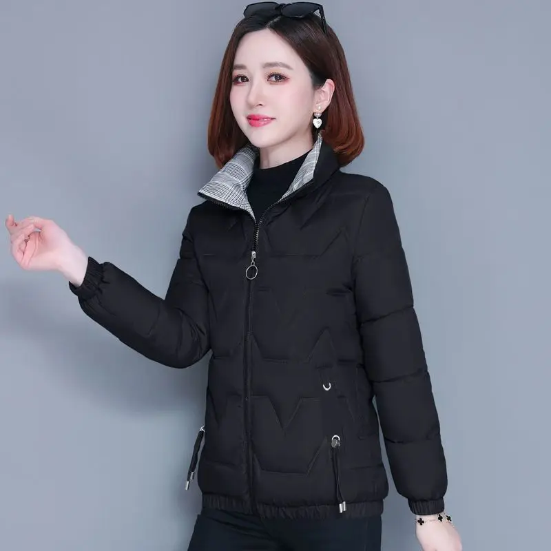 autumn new women's clothing 2024 commuter versatile stand-up collar slim stitching short cotton jacket for women