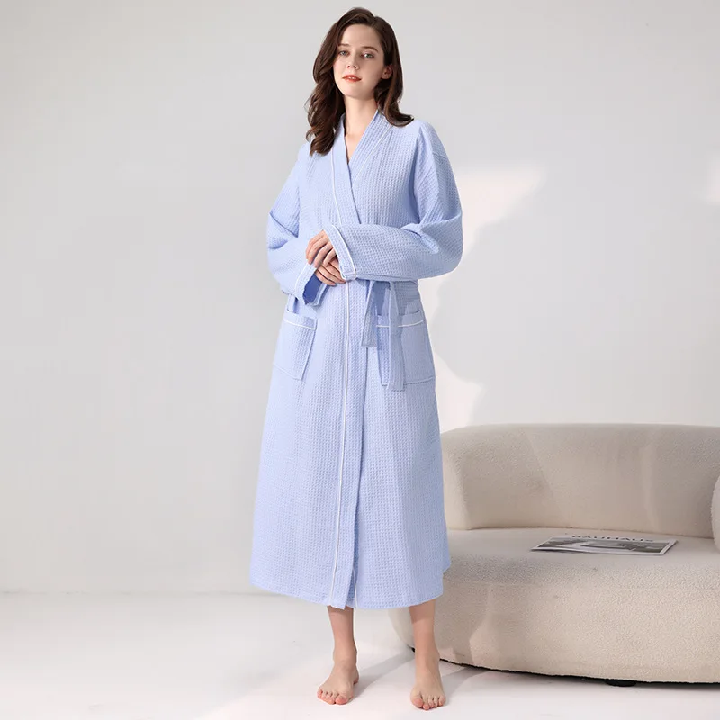 Cotton Waffle Kimono Couples Sauna Clothing 2024 New Water Uptake Robe Men And Women Quick-drying Bathrobe Hotel Spa Robes