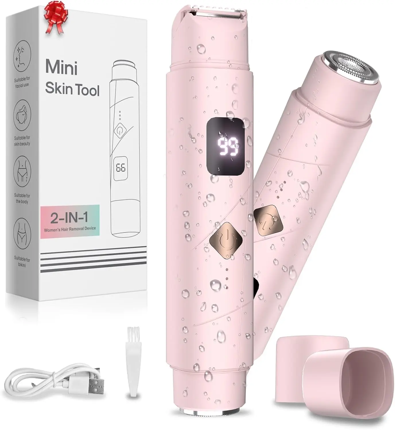 

Bikini Trimmer for Women 2 in1 Electric Razor Pubic Body Hair Trimmer with Dual Ceramic Blades Painless Hair Removal