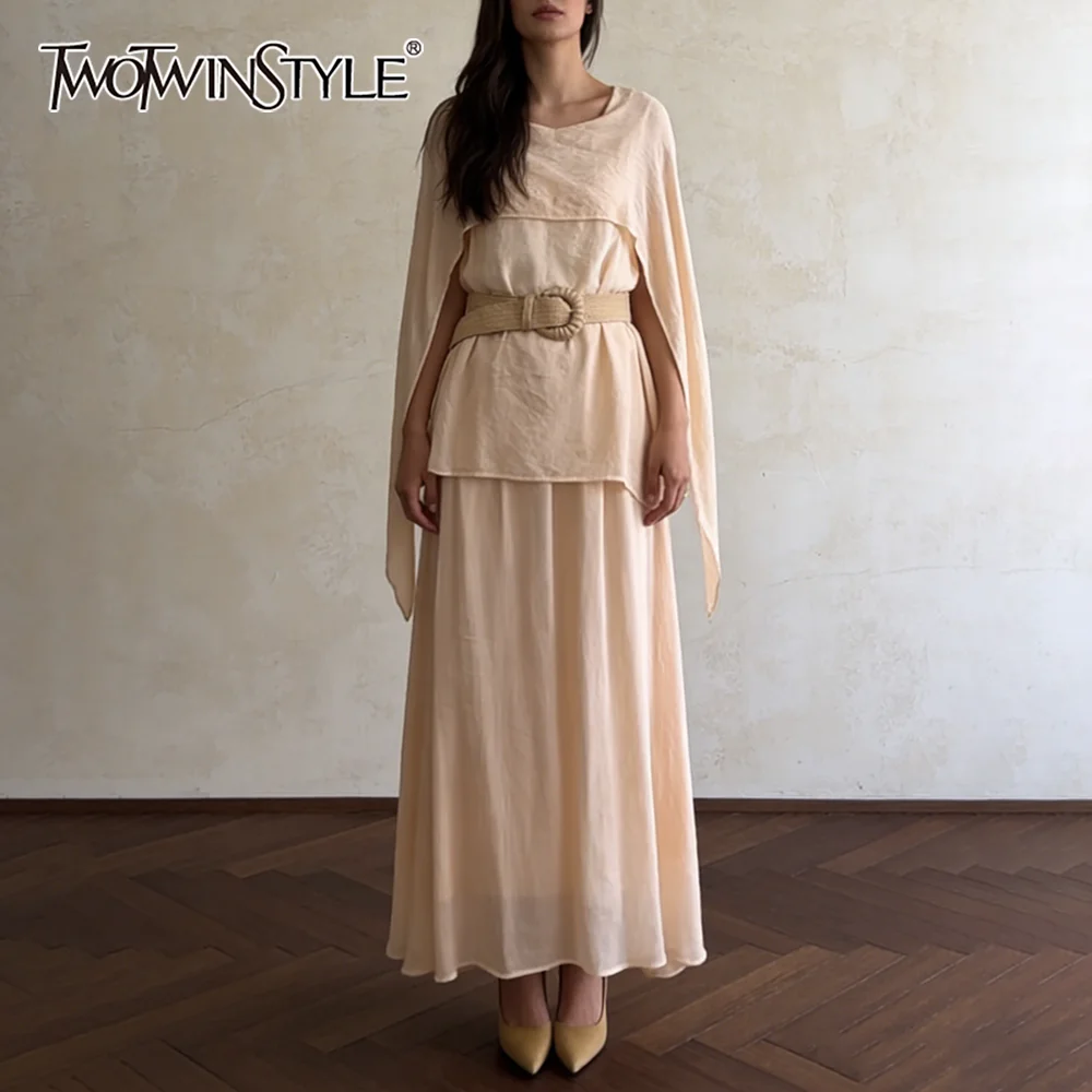

TWOTWINSTYLE Fashion Loose Two Piece Sets for Women Round Neck Sleeveless Top High Waist Long Skirt Casual Set Female 2026 New