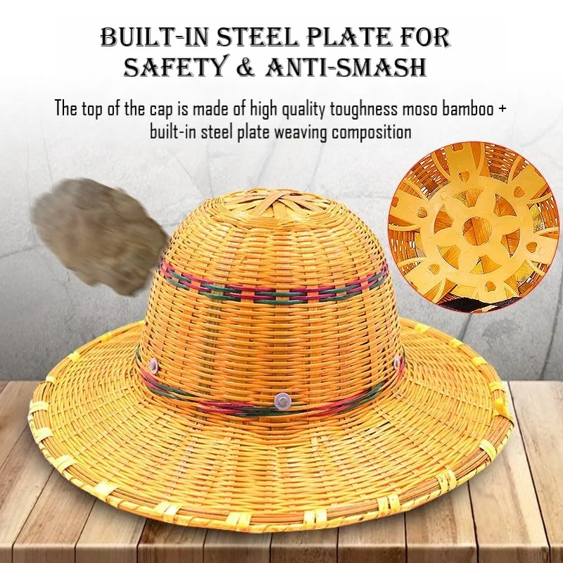 Bamboo Woven Safety Hat in Summer Breathable Construction Anti-Smash Visor Hat Built-In Steel Plate Comfortable and Durable