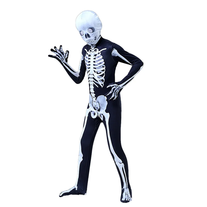 Childern 할로윈 코스프레 해골 해골 인쇄 유령 점프 슈트 키즈 카니발 파티 코스프레 공연 무서운 의상 바디 슈트