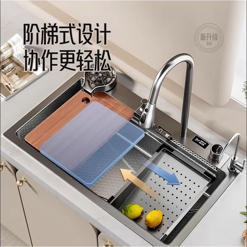 for Feiyu Stainless Steel Honeycomb Embossed Sink Large Single Basin Handmade Nano Black Thickened Kitchen Vegetable