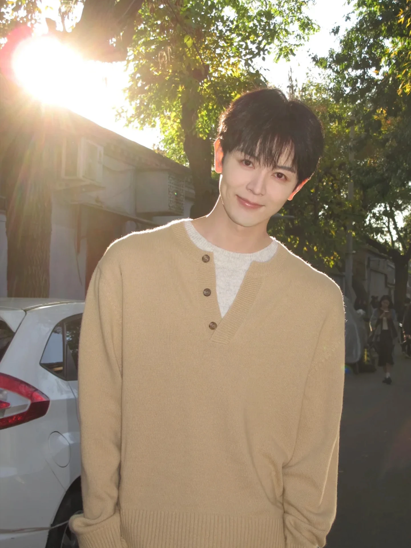 

Korean Sle Henry Collar Fake Two-Piece Knitwear Men's Women's Autumn Winter Casual Loose Fit Long Sve Crew Ne Sweater