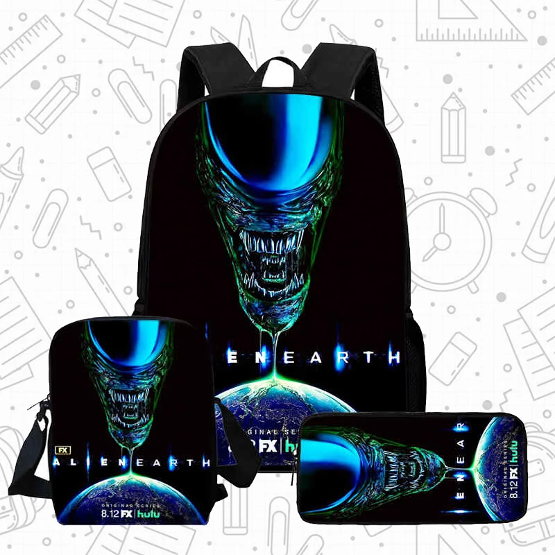 

Cartoon Alien:Earth School Backpack With Shoulder Bags Pencil Bags For Kindergarten,Light Weight School Bags for Kindergarten
